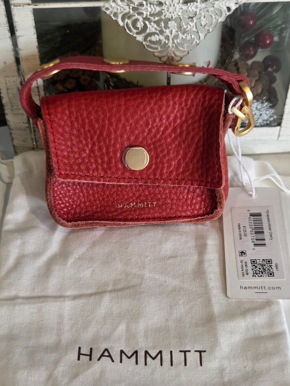 Hammitt Winter Cherry Red Leather Ornament Mini Pouch Bag Charm - Picture 1 of 11